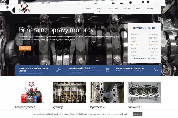Spoločnosť OpravaMotora.sk zo Zvolena potrebovala informatívnu web stránku, kde bude prezentovať portfolio služieb, ktoré ponúka. Web stránka je vybavená rýchlou responzívnou témou.