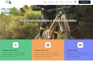 Požičovňa bicyklov a ebicyklov Poloniny Bison Trail Snina je vybavená rýchlou responzívnou témou od tých najlepších vývojárov. Systém na požičovňu bicyklov, ebicyklov na mieru (woocommerce, platobné metódy, fakturácia).